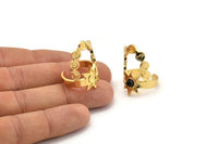 Gold Ring Setting, Gold Plated Brass Moon Phases And Star Shaped Rings With 1 Stone Setting - Pad Size 4mm N1808