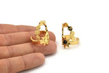 Gold Ring Setting, Gold Plated Brass Moon Phases And Star Shaped Rings With 1 Stone Setting - Pad Size 4mm N1808