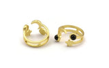 Brass Ring Settings, 2 Raw Brass Moon And Star Ring With 1 Stone Setting - Pad Size 4mm N2122