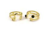 Brass Ring Settings, 2 Raw Brass Moon And Star Ring With 1 Stone Setting - Pad Size 4mm N2122