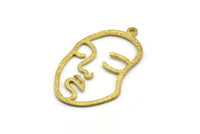 Brass Face Charm, 3 Raw Brass Hammered Face Shape Charms With 1 Loop, Pendant, Earrings, Findings (46x28x1.2mm) E587