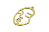 Brass Face Charm, 3 Raw Brass Hammered Face Shape Charms With 1 Loop, Pendant, Earrings, Findings (46x28x1.2mm) E587