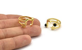 Brass Ring Settings, 2 Raw Brass Moon And Star Ring With 1 Stone Setting - Pad Size 4mm N2122