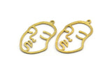 Brass Face Charm, 3 Raw Brass Hammered Face Shape Charms With 1 Loop, Pendant, Earrings, Findings (46x28x1.2mm) E587