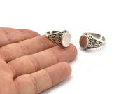 Silver Ring Settings, 2 Antique Silver Plated Brass Adjustable Duke Rings - Pad Size 12x9mm N0729