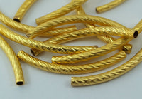 Gold Textured Tube, 3 Gold Plated Brass Textured Tube Findings (50x4mm) A0730