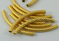 Gold Textured Tube, 3 Gold Plated Brass Textured Tube Findings (50x4mm) A0730