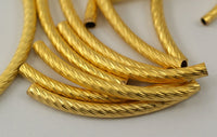 Gold Textured Tube, 3 Gold Plated Brass Textured Tube Findings (50x4mm) A0730