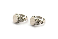 Silver Ring Settings, 2 Antique Silver Plated Brass Adjustable Duke Rings - Pad Size 12x9mm N0729