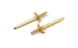 Zelda Sword Charm, 2 Gold Plated Brass Sword Charms with 1 Loop, Earrings,Charms Pendants, Findings (49x15mm) N0800 Q0695