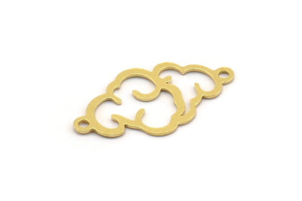 Brass Cloud Charm, 24 Raw Brass Cloud Shaped Charms With 2 Loops, Bracelet Connectors, Bracelet Parts (24x13x0.60mm) A4630