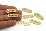 Brass Days Charm, Raw Brass Days Of The Week Written Charms With 2 Loops, Written Connectors, Findings, Bracelet Parts (36.5x15x0.60mm)