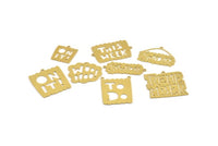 Brass Days Charm, Raw Brass Days Of The Week Written Charms With 2 Loops, Written Connectors, Findings, Bracelet Parts (36.5x15x0.60mm)