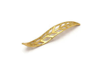 Gold Leaf Charm, 4 Gold Plated Brass Wavy Leaf Charms, Brass Leaf Bracelet Parts (54x9x0.80mm) D1162