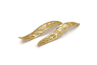 Gold Leaf Charm, 4 Gold Plated Brass Wavy Leaf Charms, Brass Leaf Bracelet Parts (54x9x0.80mm) D1162