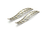 Silver Leaf Charm, 8 Antique Silver Plated Brass Wavy Leaf Charms, Brass Leaf Bracelet Parts (54x9x0.80mm) D1162