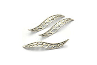 Silver Leaf Charm, 8 Antique Silver Plated Brass Wavy Leaf Charms, Brass Leaf Bracelet Parts (54x9x0.80mm) D1162