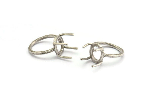 Claw Ring Blank, 2 Antique Silver Plated Brass Ring Settings with 4 Claws, Ring Blanks N0284