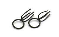 Claw Ring Blank, 2 Oxidized Black Plated Brass 4 Claw Ring Blanks For Natural Stones N0044