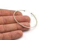 Silver Round Cuff, 2 Antique Silver Plated Brass Bracelet Stone Setting With 1 Pad - Pad Size 3mm D1608