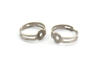 Silver Ring Setting, 6 Antique Silver Plated Brass Adjustable Ring Settings (18mm) MN50