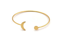 Gold Moon Cuff, Gold Plated Brass Open Bangle With Moon And Planet Ending D1595