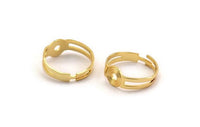 Gold Ring Setting - 2 Gold Plated Brass Adjustable Ring Settings - (18mm) Mn50