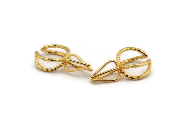 Claw Ring Settings - 2 Gold Plated Brass 4 Claw Ring Blanks For Natural Stones E658