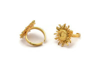 Gold Ring Settings, Gold Plated Brass Sun Ring With 1 Stone Setting - Pad Size 6mm N0842