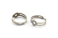 Silver Ring Setting, 6 Antique Silver Plated Brass Adjustable Ring Settings (18mm) MN50