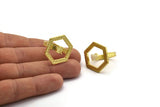 Brass Ring Settings, Raw Brass Hexagon Ring With 1 Stone Setting - Pad Size 6mm N2284