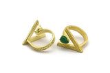 Brass Ring Settings, Raw Brass Triangle Ring With 1 Stone Setting - Drop Pad Size 8x6mm N2283