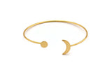 Gold Moon Cuff, Gold Plated Brass Open Bangle With Moon And Planet Ending D1595