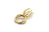 Gold Claw Ring, Gold Plated Brass Adjustable Ring With 6 Claw For Natural Stones N0116