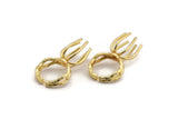 Gold Claw Ring, Gold Plated Brass Adjustable Ring With 6 Claw For Natural Stones N0116