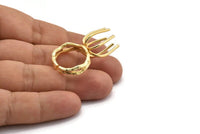 Gold Claw Ring, Gold Plated Brass Adjustable Ring With 6 Claw For Natural Stones N0116