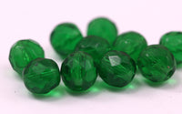 Vintage Green Beads, 10 Vintage Glass Faceted Emerald Green Beads (8mm) Cv13