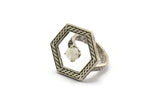 Silver Ring Settings, Antique Silver Plated Brass Hexagon Ring With 1 Stone Setting - Pad Size 6mm N2284 H1612