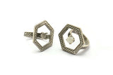 Silver Ring Settings, Antique Silver Plated Brass Hexagon Ring With 1 Stone Setting - Pad Size 6mm N2284 H1612