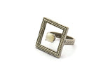 Silver Ring Settings, Antique Silver Plated Brass Square Ring With 1 Stone Setting - Pad Size 6mm N2285 H1610