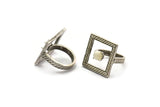 Silver Ring Settings, Antique Silver Plated Brass Square Ring With 1 Stone Setting - Pad Size 6mm N2285 H1610