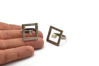 Silver Ring Settings, Antique Silver Plated Brass Square Ring With 1 Stone Setting - Pad Size 6mm N2285 H1610