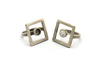 Silver Ring Settings, Antique Silver Plated Brass Square Ring With 1 Stone Setting - Pad Size 6mm N2290 H1603