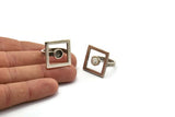 Silver Ring Settings, Antique Silver Plated Brass Square Ring With 1 Stone Setting - Pad Size 6mm N2290 H1603