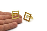 Brass Ring Settings, Raw Brass Square Ring With 1 Stone Setting - Pad Size 6mm N2285