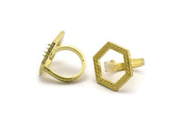 Brass Ring Settings, Raw Brass Hexagon Ring With 1 Stone Setting - Pad Size 6mm N2284