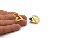 Brass Ring Settings, Raw Brass Triangle Ring With 1 Stone Setting - Drop Pad Size 8x6mm N2288