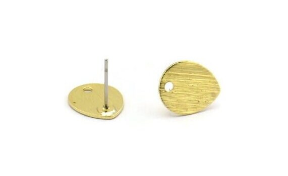 Brass Drop Earring, 6 Raw Brass Textured Drop Stud Earring With 1 Hole, Findings (12x10x0.70mm) M01851 A6646