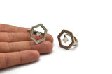 Silver Ring Settings, Antique Silver Plated Brass Hexagon Ring With 1 Stone Setting - Pad Size 6mm N2284 H1612