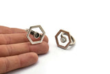 Silver Ring Settings, Antique Silver Plated Brass Hexagon Ring With 1 Stone Setting - Pad Size 6mm N2289 H1602